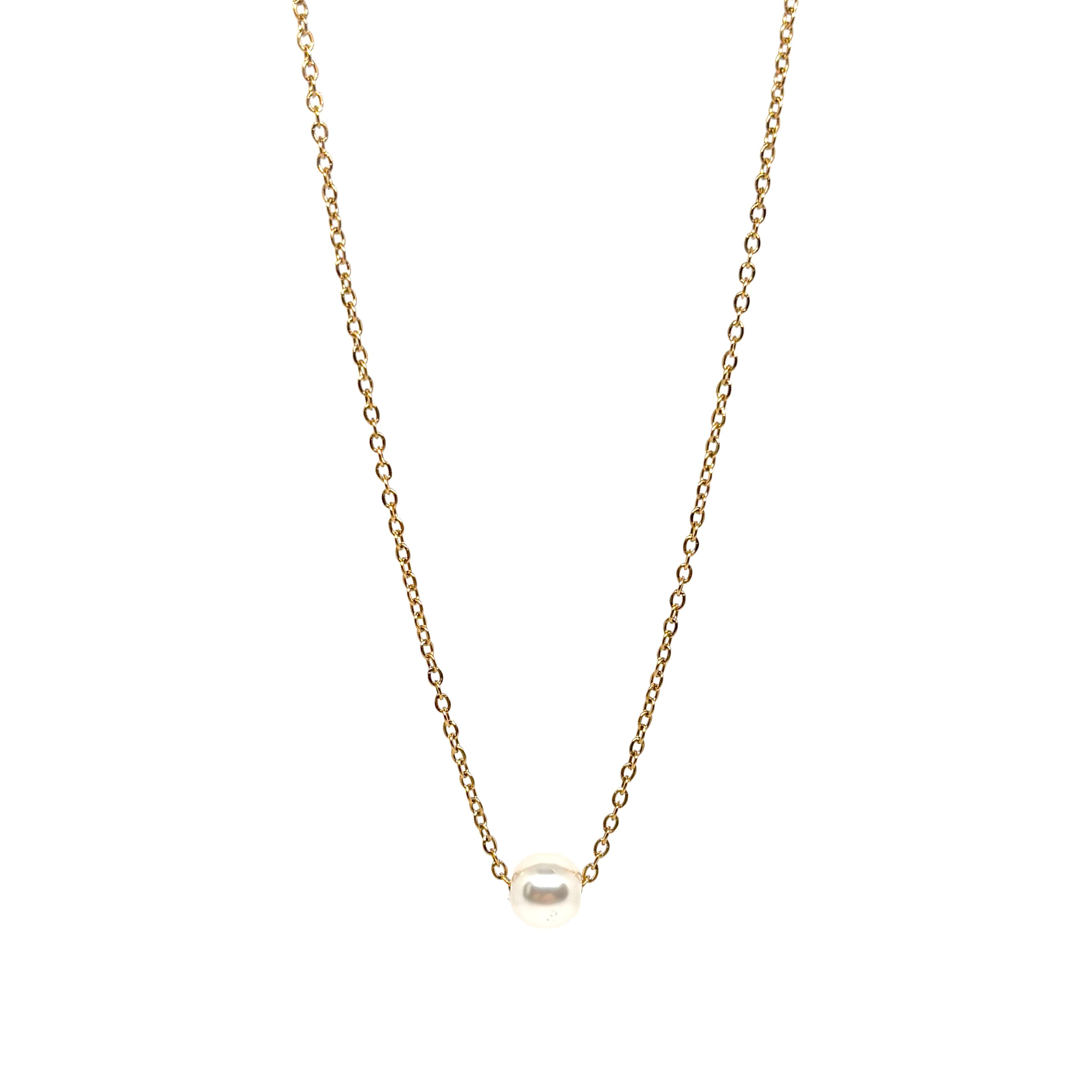 collier femme en acier inoxydable doré avec perle synthétique ronde de 7 mm sur chaîne fine 40+5 cm, bijou minimaliste élégant à porter au quotidien
